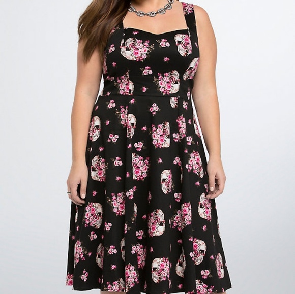 torrid Dresses & Skirts - Torrid Skull Floral Cutout Swing Dress